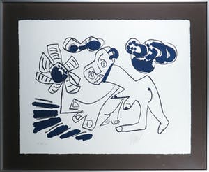 Karel Appel - Litho, Vrouw met bloem / Prent 190 - Ingelijst kopen? Bied vanaf 300!