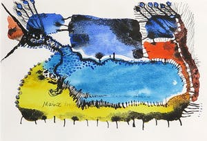 Marian van Lookeren Campagne - Aquarel en inkt, Lot van twee tekeningen - Ingelijst kopen? Bied vanaf 10!