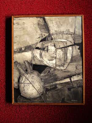 Gras Heyen - Veelzijdig Amsterdams Kunstenaar - Abstract in Grijs en Zwart - gesigneerd verkocht voor € 10!