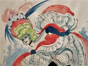 Niet of onleesbaar gesigneerd - Leuke jaren 50 Aquarel "Can Can danseres Moulin Rouge Parijs" gesigneerd kopen? Bied vanaf 1!