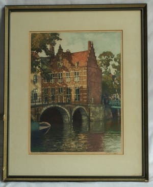 Hendrikus Roodenburg - Ets, “Avondzon Amsterdam” – ingelijst - 1948 kopen? Bied vanaf 10!