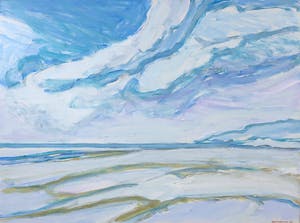 Paul Overhaus - Acryl op board, Breed winterstrand - Ingelijst kopen? Bied vanaf 100!