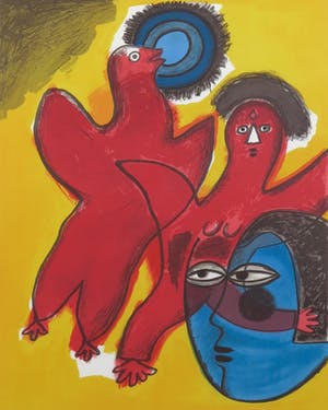 Corneille - Zeefdruk, Couple aux oiseaux - Ingelijst kopen? Bied vanaf 1!