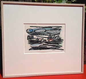 Andre van der Vossen - Landschap met boerderijen, tekening (netjes ingelijst) kopen? Bied vanaf 50!