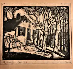 Johan Haak - Houtsnede van Johan Haak op papier "boerderij in landschap" kaufen? Bieten Sie von 30!