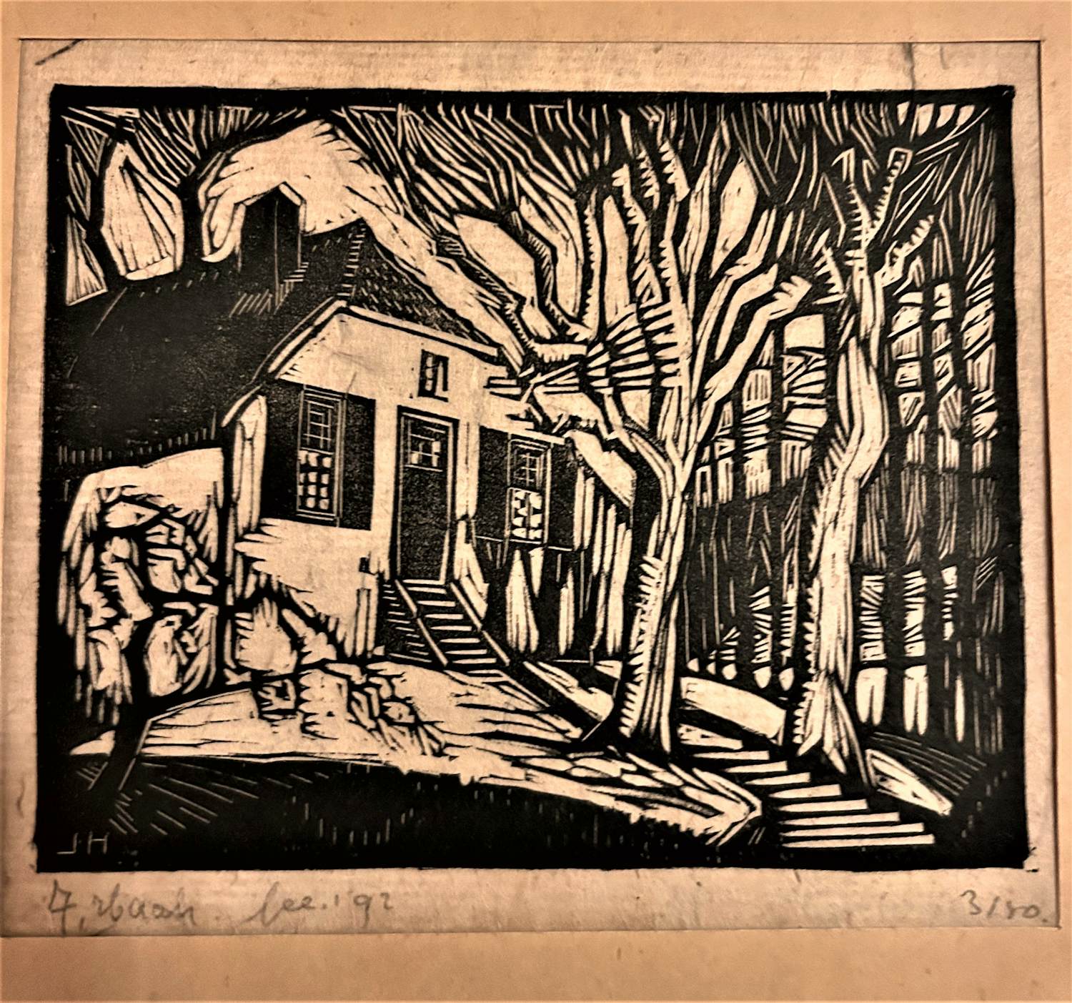 Johan Haak - Houtsnede van Johan Haak op papier "boerderij in landschap" kopen? Bied vanaf 45!