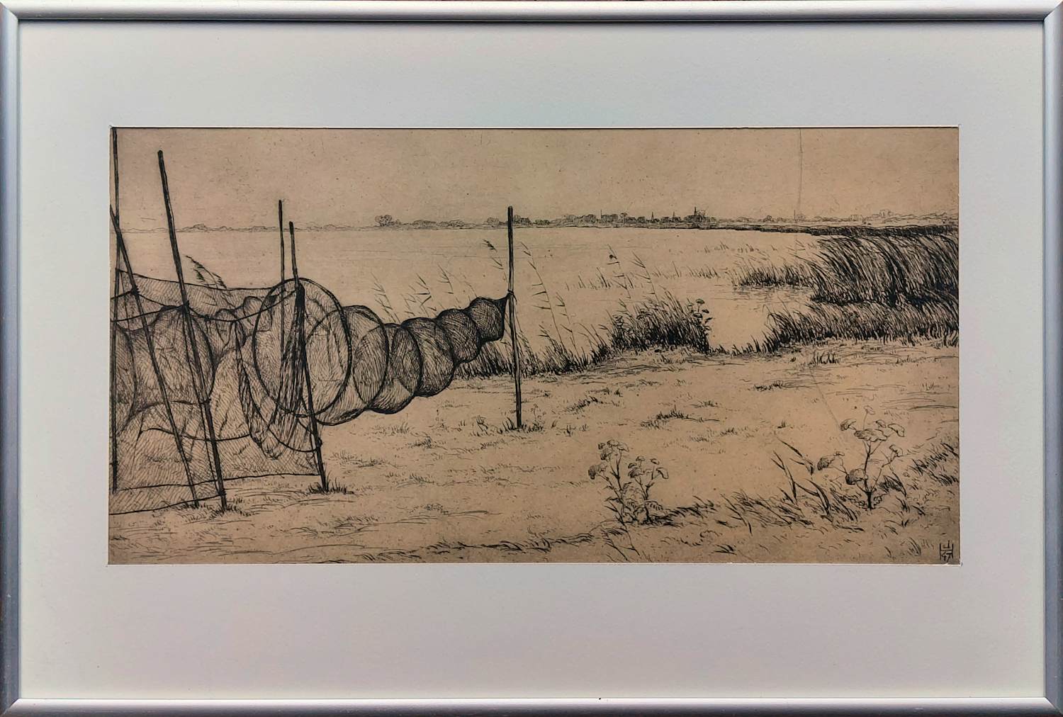 Johan Hemkes - ets Bij Balk - Visnet - ingelijst - 26075 kopen? Bied vanaf 75!