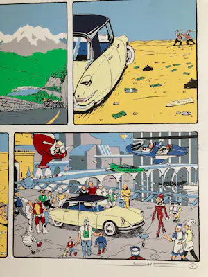 Cees Heuvel - Ingelijste zeefdruk , Citroën DS , Cartoon – Lijst, 101 x 71 cm. kopen? Bied vanaf 70!