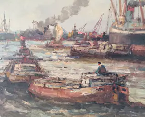 Wim Bos - Stoomboten en driemaster in de haven kopen? Bied vanaf 250!