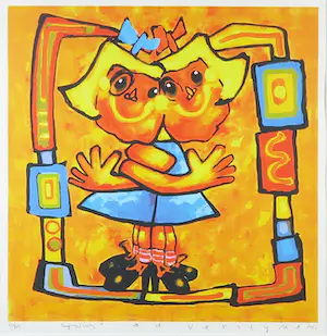 Ad Verstijnen - Zeefdruk, Twins - Ingelijst kopen? Bied vanaf 1!