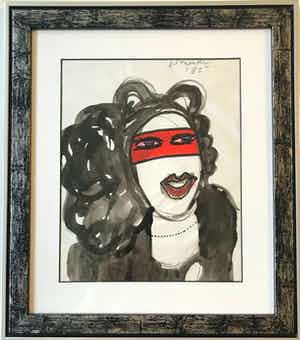 Corneille - Originele ingelijste tekening - La belle au bandeau rouge verkocht voor € 1500!