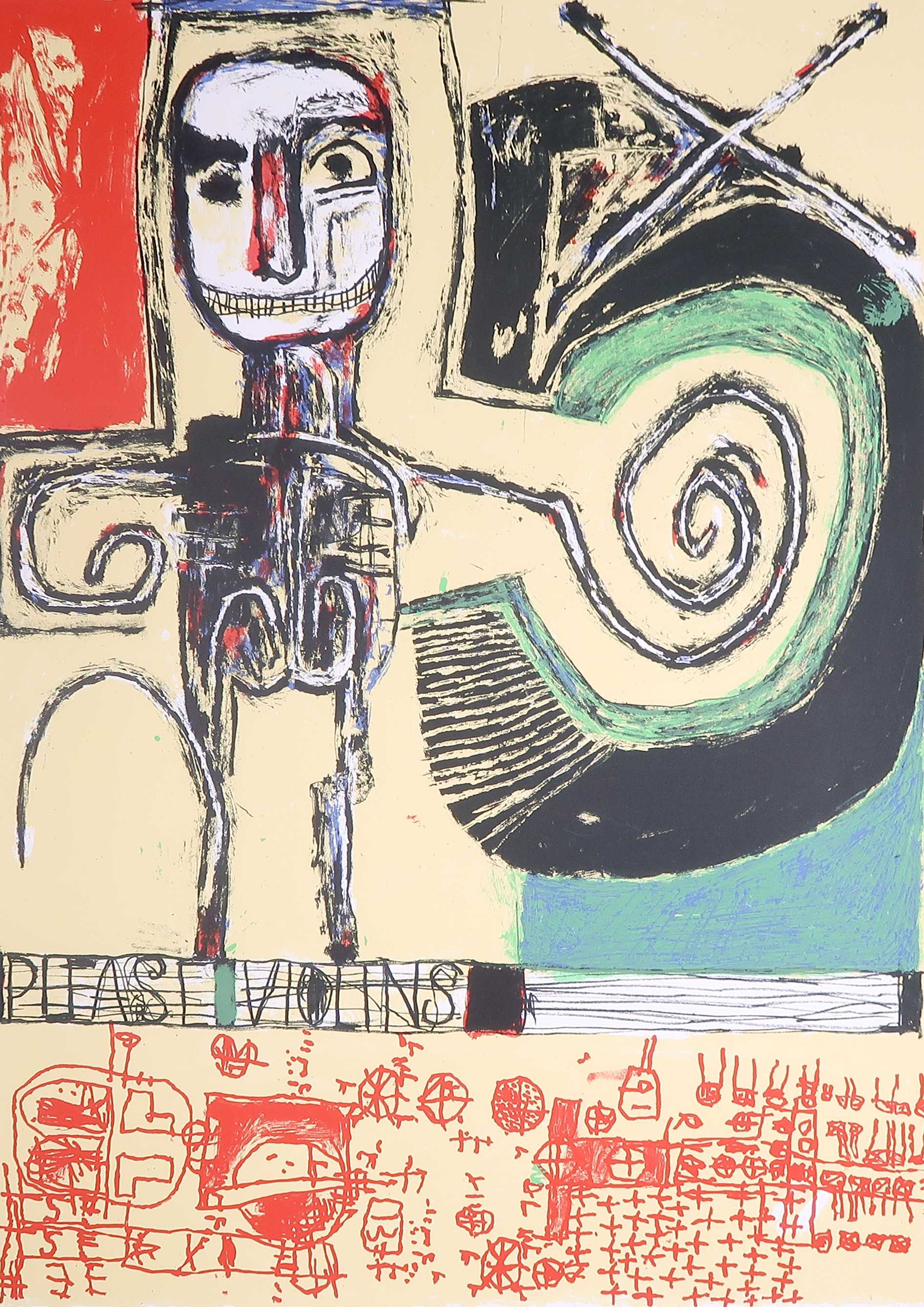 Rik van Iersel - Zeefdruk, Please Violins verkocht voor € 40!