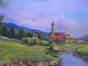 Gertrude Hutjens Koene - Heuvellandschap met beek. kopen? Bied vanaf 49!