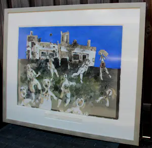 Ans Wortel - Zeer grote ingelijste gouache: "Wachtende dames" - 1963 (nette lijst!) kopen? Bied vanaf 399!