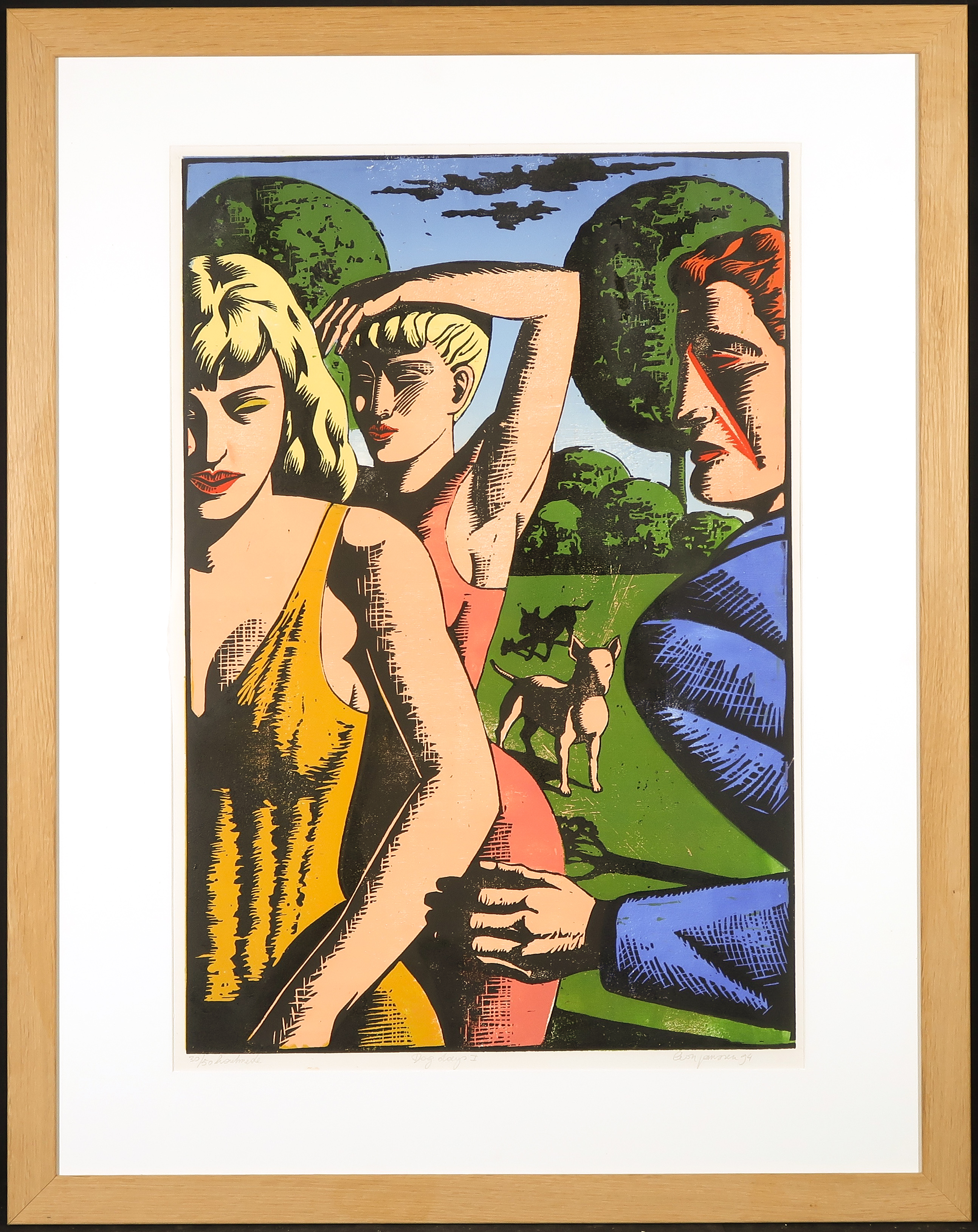 Leon Janssen - Houtsnede, Dog days I - Ingelijst verkocht voor € 80!