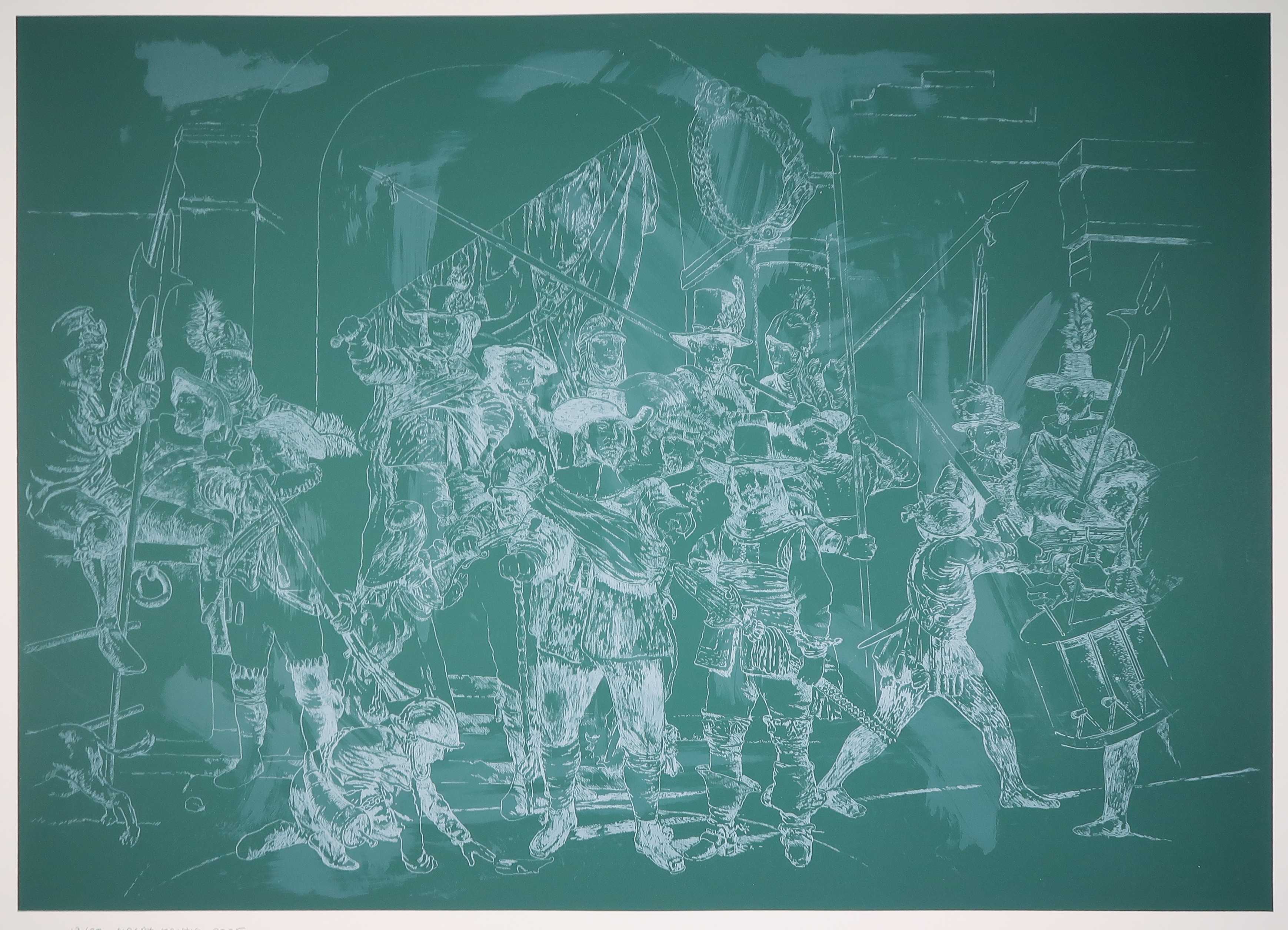 Aldert Mantje - Zeefdruk, De Nachtwacht 2 ½ minuut later (Groot!) verkocht voor € 150!