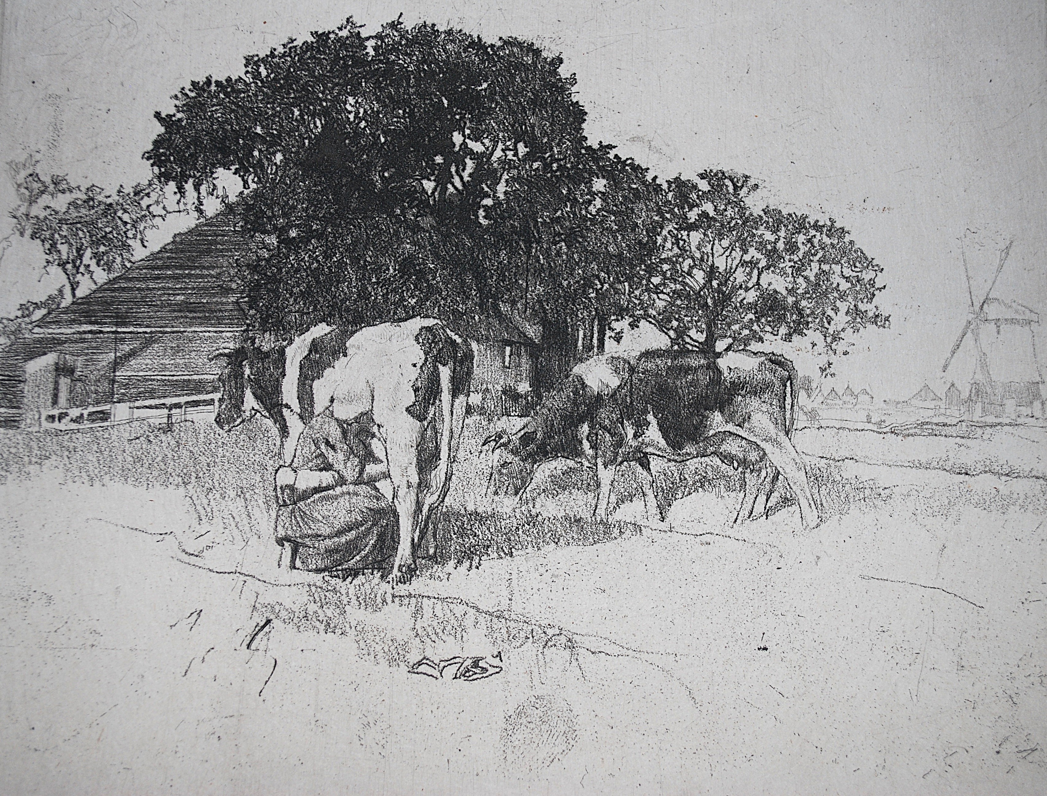 Buy Ferdinand Schmutzer - Hollands meisje die koeien melkt - ets - handgesigneerd? Bid from 65!