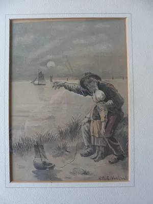 Herman Verkerk - Gemende techniek, Visserman met kind. kopen? Bied vanaf 25!