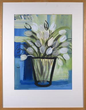 Ans Lemmens - Gouache op papier, Tulips - Ingelijst kopen? Bied vanaf 50!