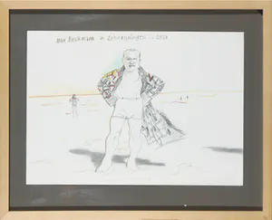 Chris van Tol - Potloodtekening, Max Beckmann in Scheveningen c. 1928 - Ingelijst kopen? Bied vanaf 1!