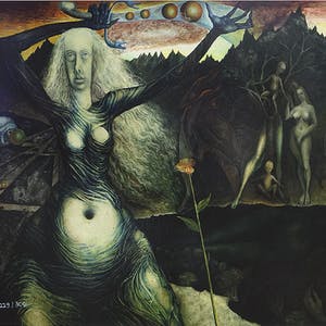 Ernst Fuchs - Gertrude Baschnegger vor dem Lebensbaum - gesigneerde giclee, 2012 kopen? Bied vanaf 40!