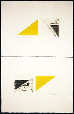 Hannes Postma - Lot van twee (reliëf)etsen, Zonder titel verkocht voor € 35!