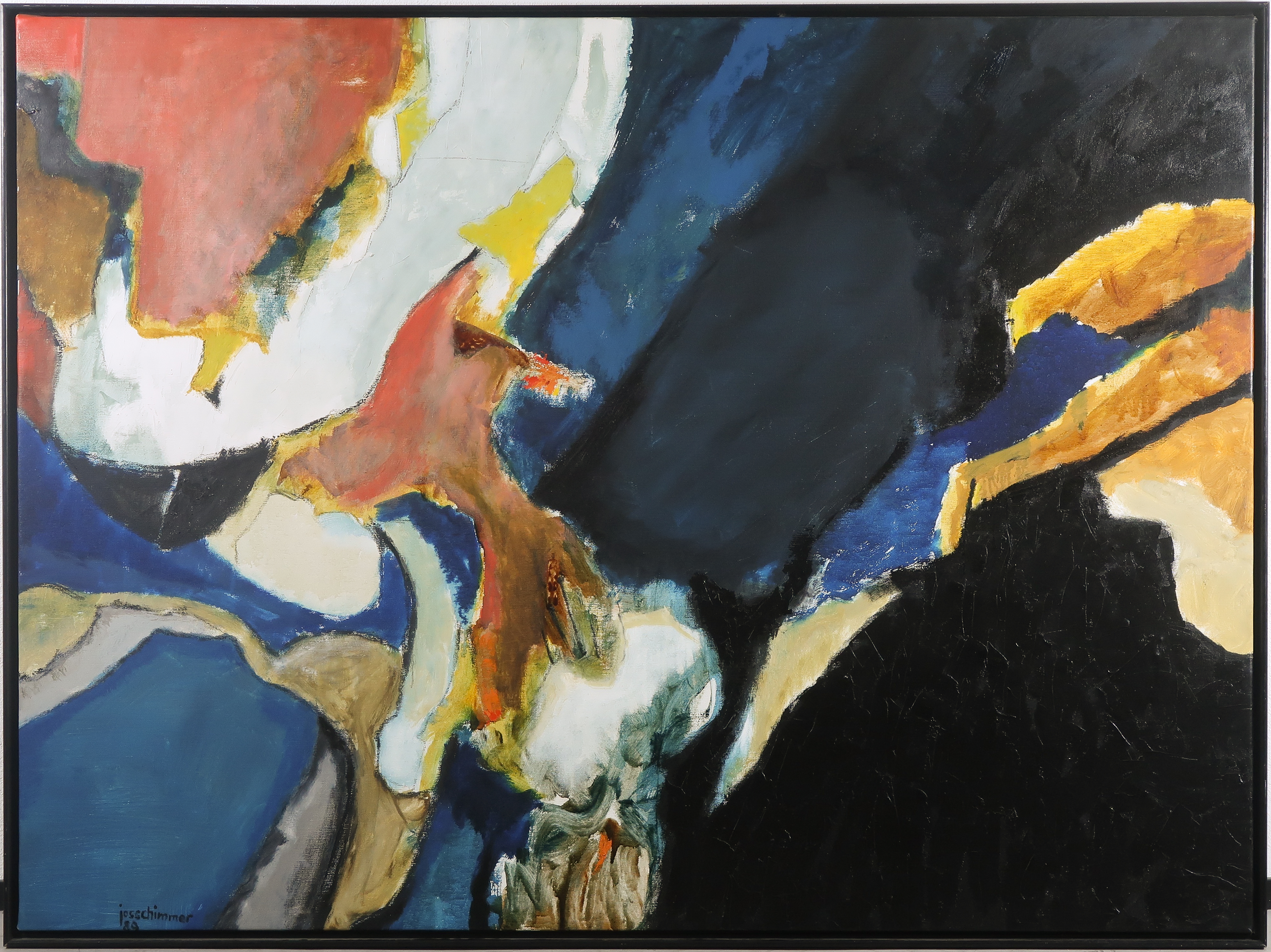 Jos Schimmer - Olieverf op doek, Abstracte voorstelling - Ingelijst (Zeer groot) verkocht voor € 350!