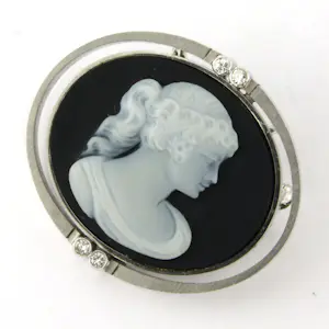 14k wit gouden broche met sardonyx en briljant geslepen diamant tot. 0.15ct kopen? Bied vanaf 760!