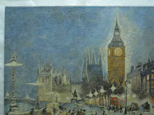Niet of onleesbaar gesigneerd - Olieverf en zand , Wintergezicht Londen (?) – gesigneerd - 50 x 60 cm kopen? Bied vanaf 10!