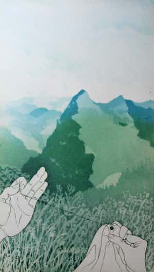 Sjoerd Bakker - kleurenets: landschap met naald en draad verkocht voor € 40!