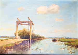 Willem Weissenbruch - olie op doek, bruggetje aan vaart, gesigneerd verkocht voor € 1675!