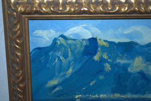 Niet of onleesbaar gesigneerd - olieverf 1e helft 20eE, mogelijk Frans - uitzicht op water en bergen kopen? Bied vanaf 10!