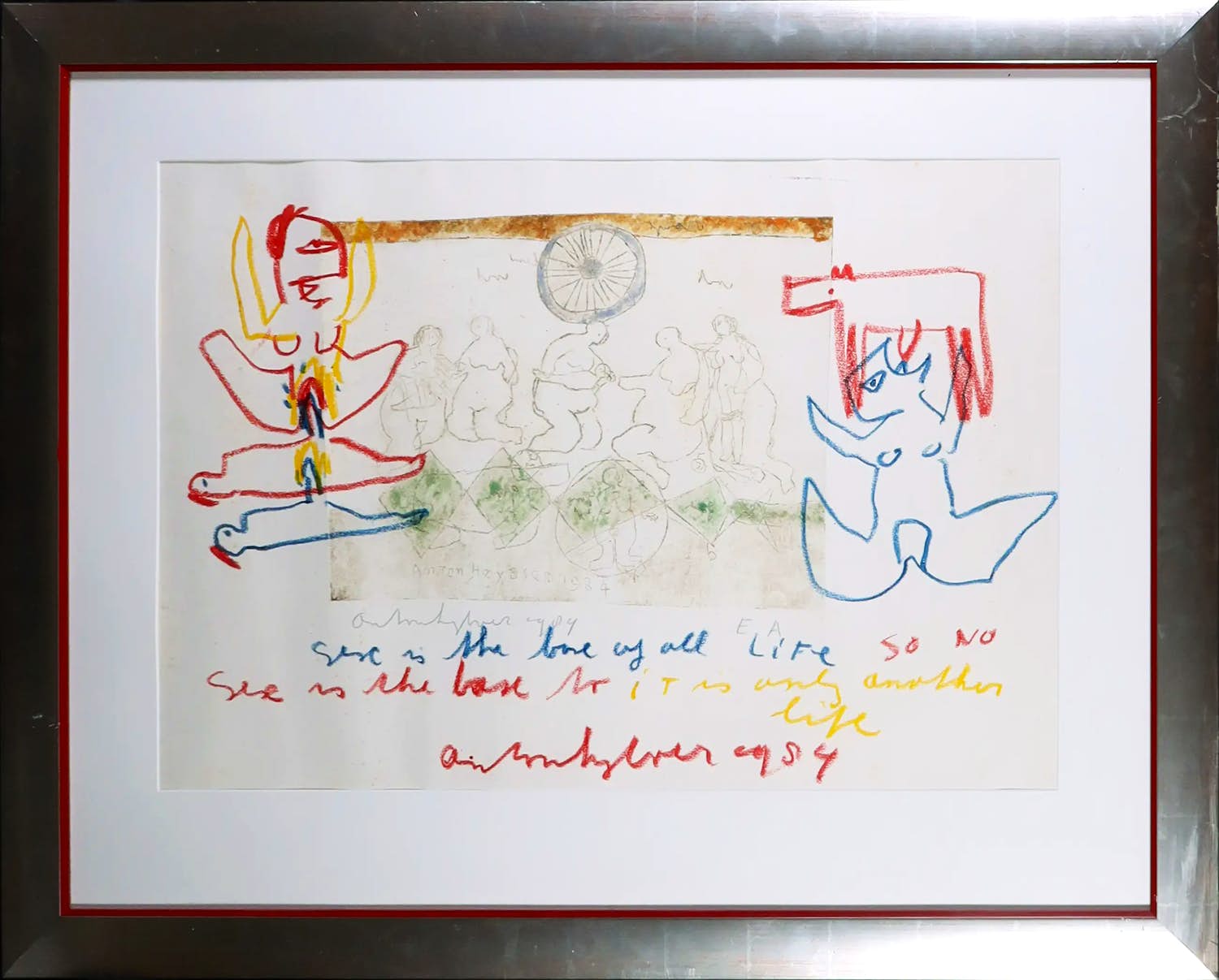 Anton Heyboer - Mooi groot ingelijst werk verkocht voor € 425!