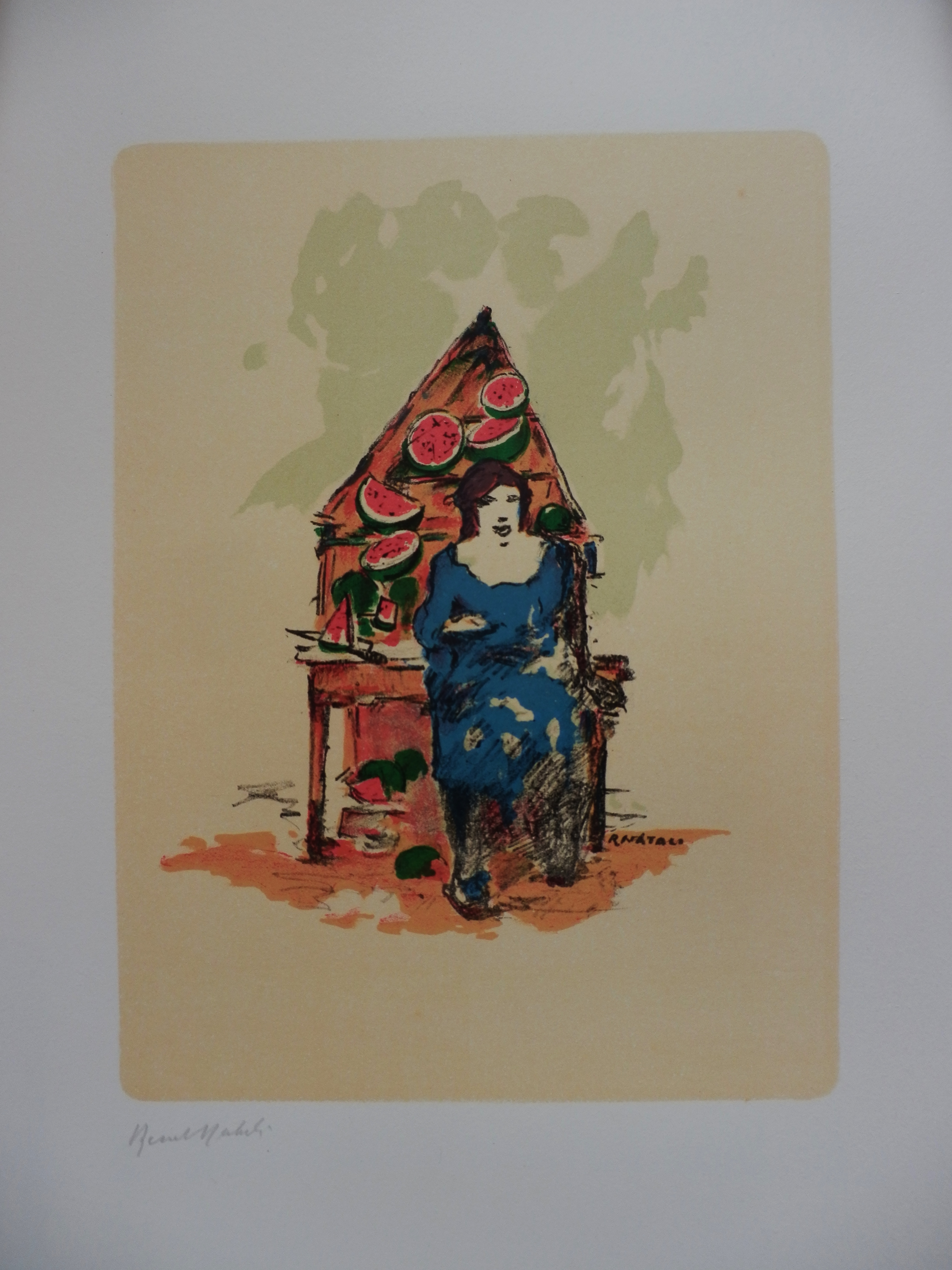 Renato Natali - Kleurenlitho DE FRUITVERKOOPSTER Handgesigneerd!! kopen? Bied vanaf 35!