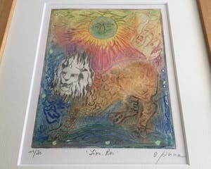 Osanne Nègre - "Lion, Roi" (sterrenbeeld) | Litho - carborundum (ingelijst) kopen? Bied vanaf 39!