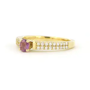 18k geel gouden ring met roze saffier en briljant geslepen diamant tot. 0.26ct kopen? Bied vanaf 550!
