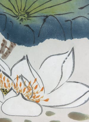 Wang Rong - Aquarel, Lotusbloem met vogel kopen? Bied vanaf 350!