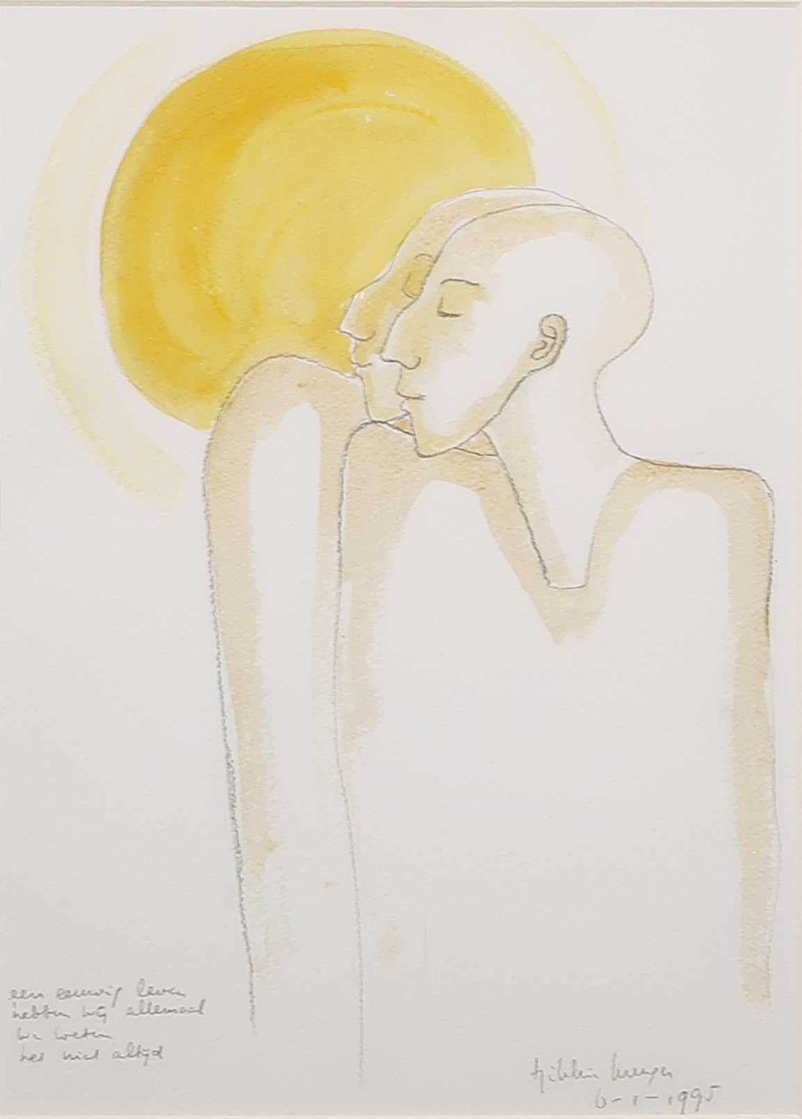 Tjikkie Kreuger - Potlood en aquarel, Een eeuwig leven hebben wij allemaal (...) - Ingelijst kopen? Bied vanaf 80!