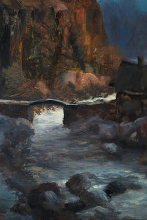 Dick Haakman - Huis in maanlicht aan een wilde rivier - olieverf kopen? Bied vanaf 75!