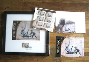Banksy - FCK PTN Ingelijste postzegel + set postzegel/kaart/envelop kopen? Bied vanaf 75!