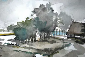 Bob Immink - Noordhollands landschap - aquarel kopen? Bied vanaf 125!