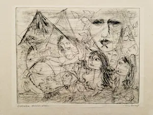 Ria Exel - Bijzondere monochrome droge naald Ets "sirenen" 1967 - 2e druk - gesigneerd kopen? Bied vanaf 31!