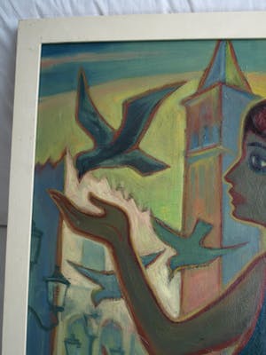 Klaas Pijlman - Olieverf op doek , “Duivenmeisje Venetië” – GROOT - ingelijst – 1962 kopen? Bied vanaf 150!