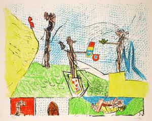 Roberto Matta - Litho, Landschap met figuren verkocht voor € 120!