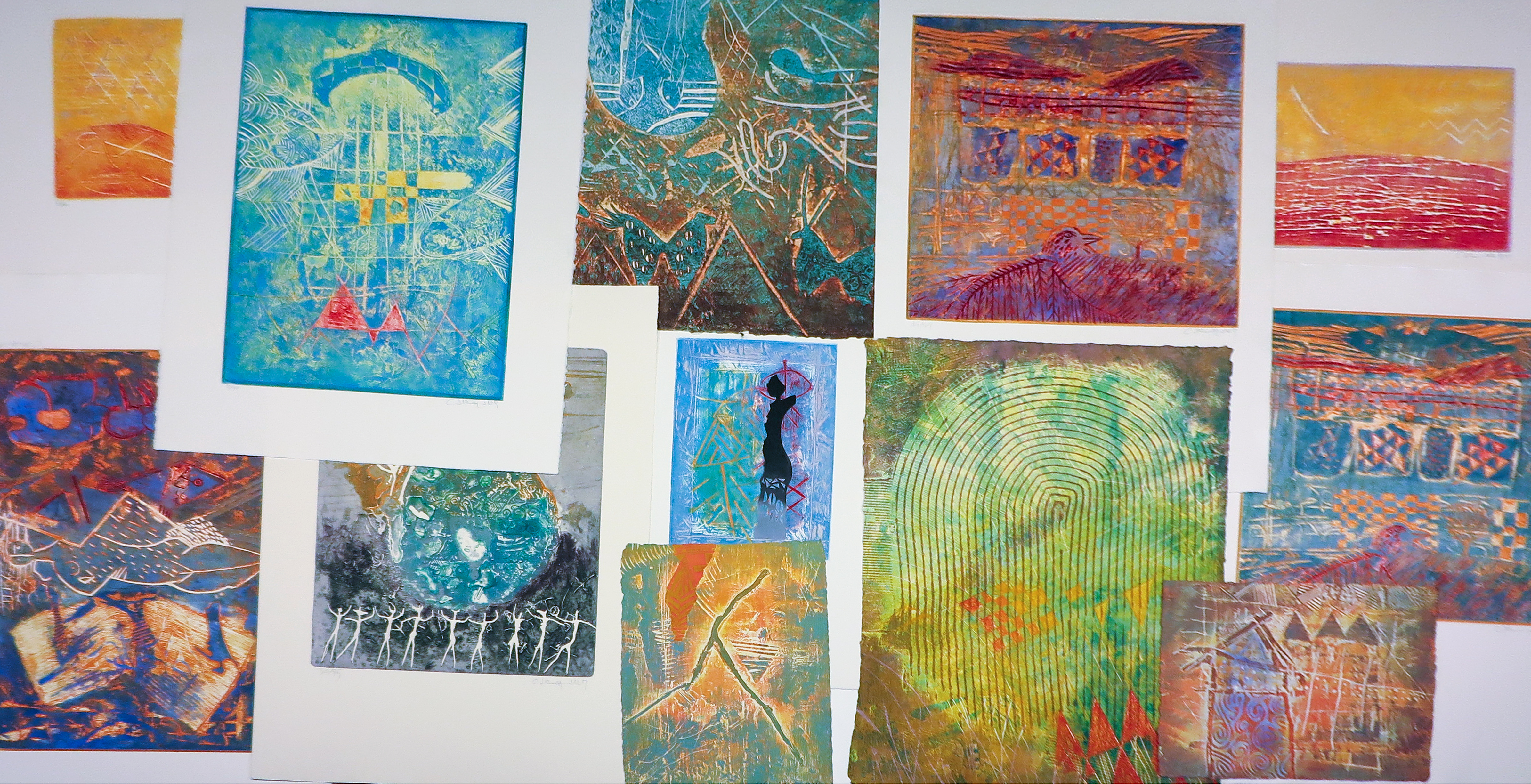 AcheterChabab Tayefeh Mohajer - Gemengde druktechniek, Lot van 12 abstracte composities + boek? Enchérissez de 300!