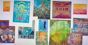 Chabab Tayefeh Mohajer - Gemengde druktechniek, Lot van 12 abstracte composities + boek kaufen? Bieten Sie von 300!