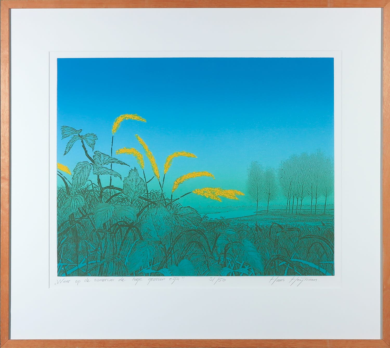 Hans Heijman - Zeefdruk, Waar op de zomerwei de hoge grassen zijn - Ingelijst verkocht voor € 50!