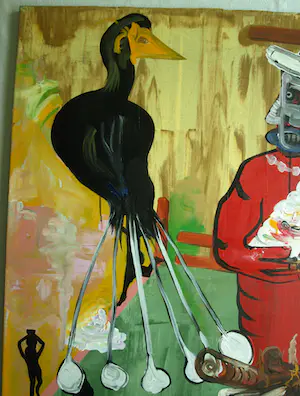 Joop Stoop - Olieverf op doek, Man met Raaf – 100 x 80 cm kopen? Bied vanaf 50!