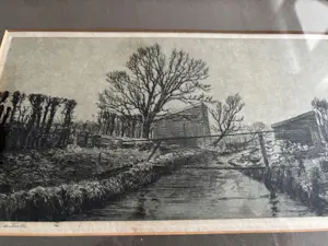 Dirk Harting - Polderlandschap bij sloot en volkstuintjes (?) kopen? Bied vanaf 45!