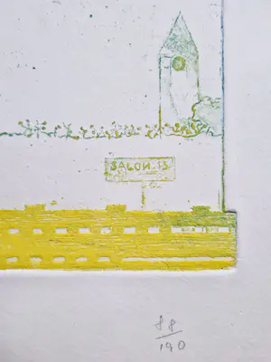 Eduard Flor - Grote handgekleurde diepdruk/reliëf Ets "Salon 13" - potloodgesigneerd kopen? Bied vanaf 43!